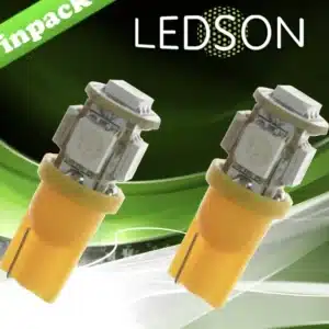 Oransje LED innstikkslyspære T10 5W 24V (sett)